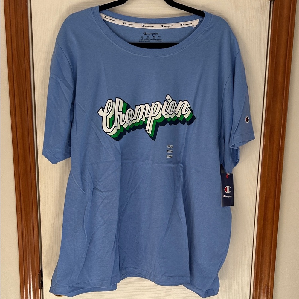 Champion Sky Blue Tee with Graphic Logo